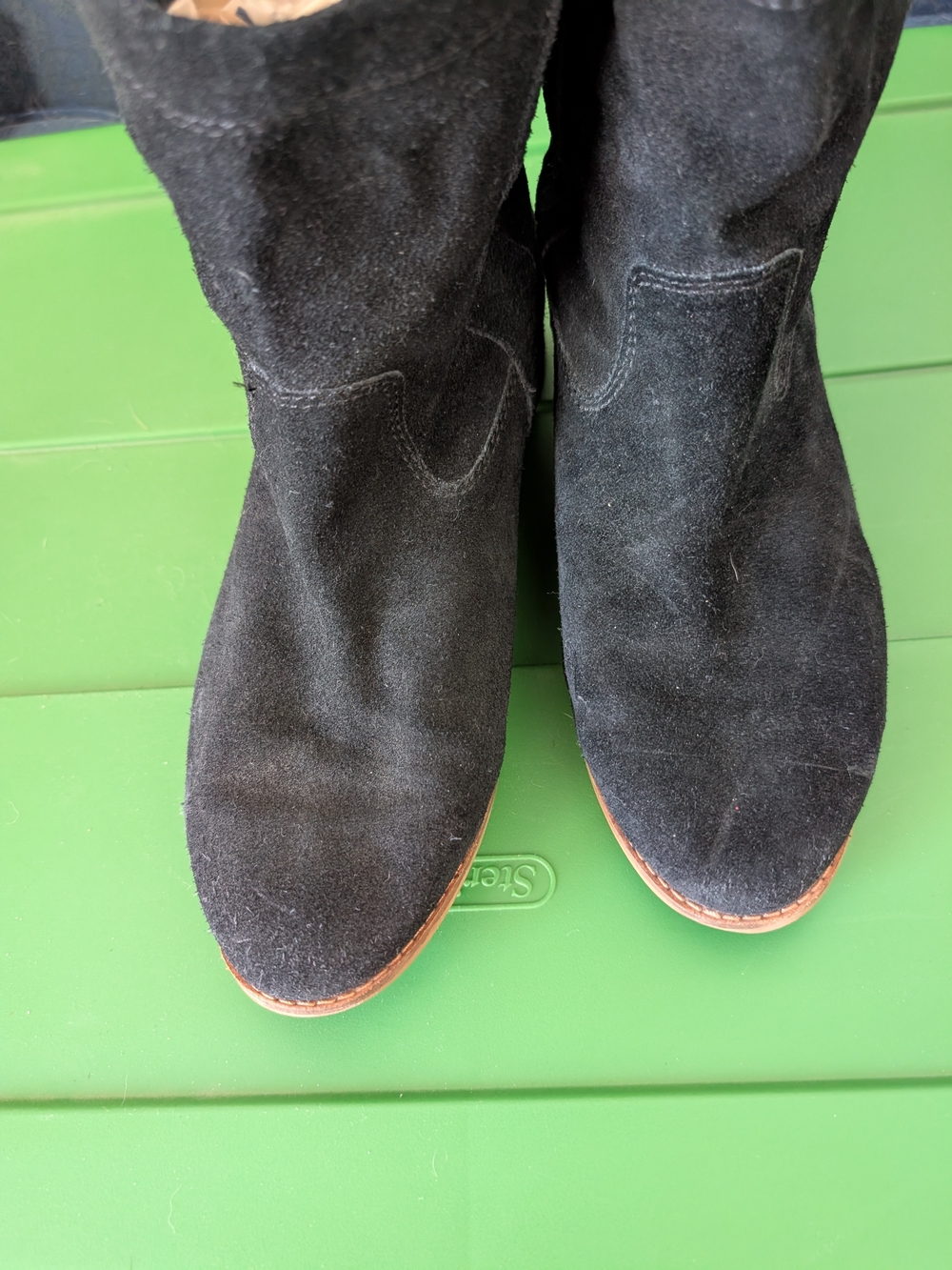 Toms Black Suede Ankle Booties with Low Heel - Picture 7 of 13